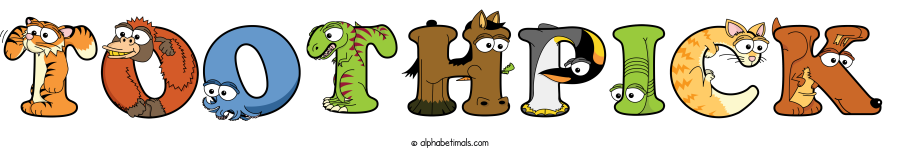 Toothpick animal word art spelling Toothpick with Alphabetimals cartoon alphabet animals