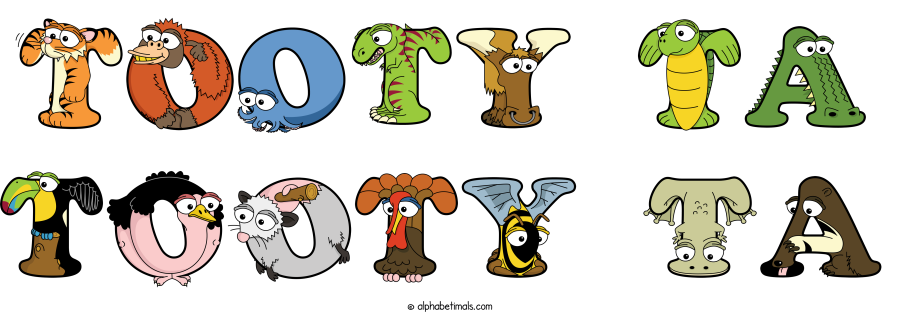 Tooty Ta Tooty Ta animal word art spelling Tooty Ta Tooty Ta with Alphabetimals - cartoon alphabet animals