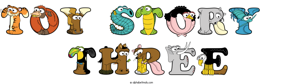 Toy Story   Three animal word art spelling Toy Story   Three with Alphabetimals - cartoon alphabet animals
