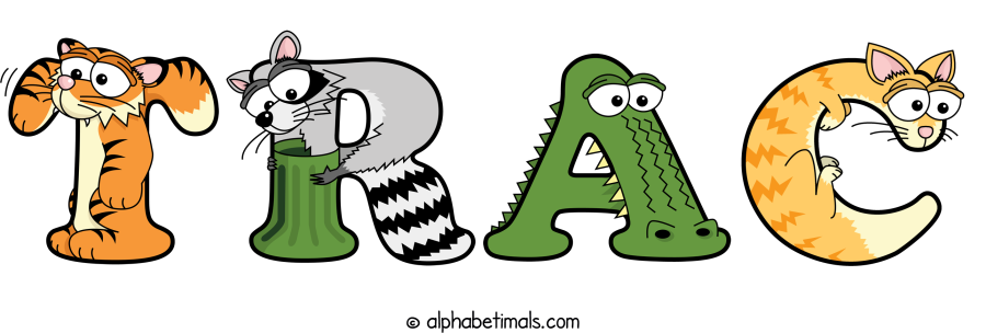 Trac animal word art spelling Trac with Alphabetimals - cartoon alphabet animals