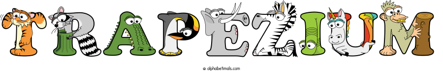 Trapezium animal word art spelling Trapezium with Alphabetimals - cartoon alphabet animals