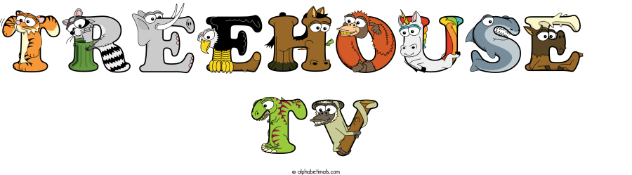 Treehouse  Tv animal word art spelling Treehouse  Tv with Alphabetimals - cartoon alphabet animals