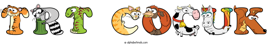 Trt Cocuk animal word art spelling Trt Cocuk with Alphabetimals - cartoon alphabet animals