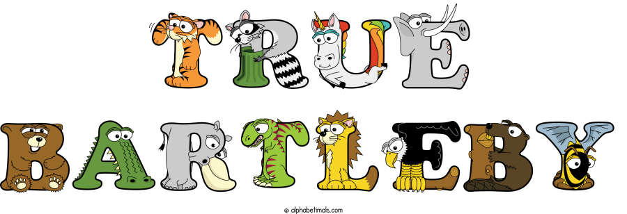 True Bartleby animal word art spelling True Bartleby with Alphabetimals - cartoon alphabet animals