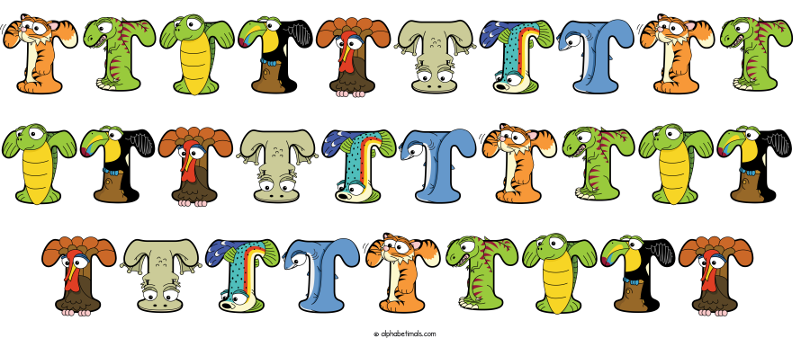 Tttttttttt Tttttttttt Ttttttttt animal word art spelling Tttttttttt Tttttttttt Ttttttttt with Alphabetimals - cartoon alphabet animals