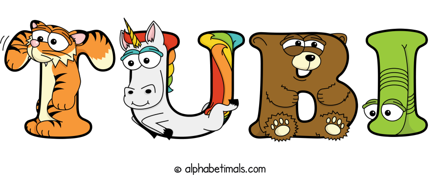 Tubi animal word art spelling Tubi with Alphabetimals - cartoon alphabet animals
