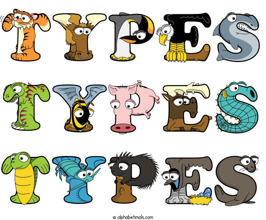 Types Types Types animal word art spelling Types Types Types with Alphabetimals - cartoon alphabet animals