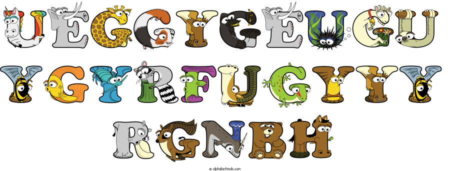 Ueggygeugu Ygyrfugyyy Rgnbh animal word art spelling Ueggygeugu Ygyrfugyyy Rgnbh with Alphabetimals - cartoon alphabet animals