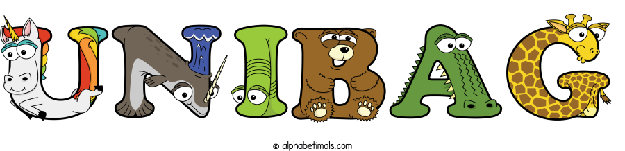 Unibag animal word art spelling Unibag with Alphabetimals - cartoon alphabet animals