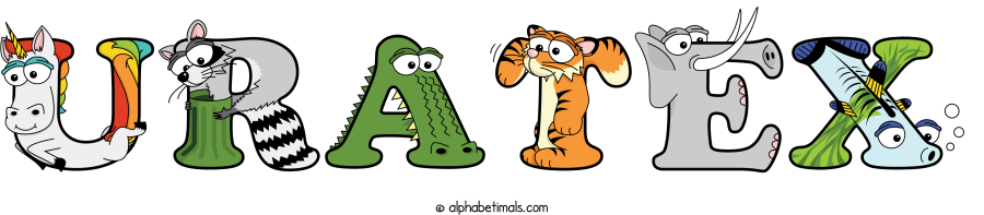 Uratex animal word art spelling Uratex with Alphabetimals - cartoon alphabet animals