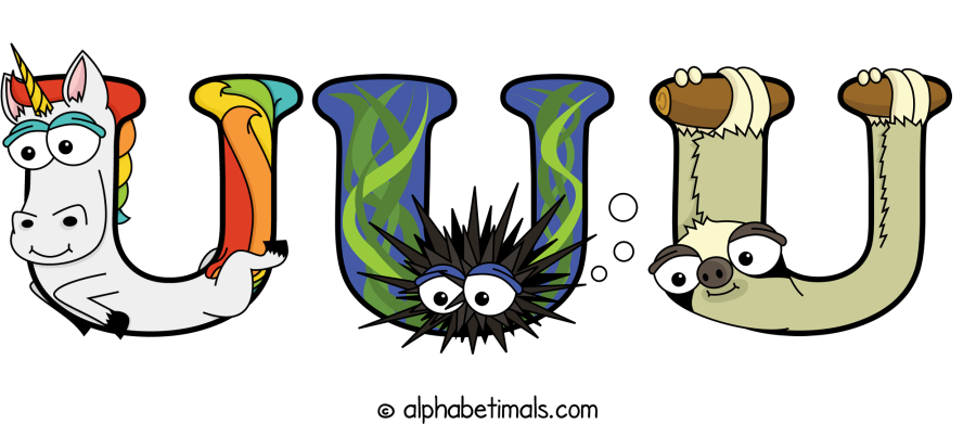 Uuu animal word art spelling Uuu with Alphabetimals - cartoon alphabet animals
