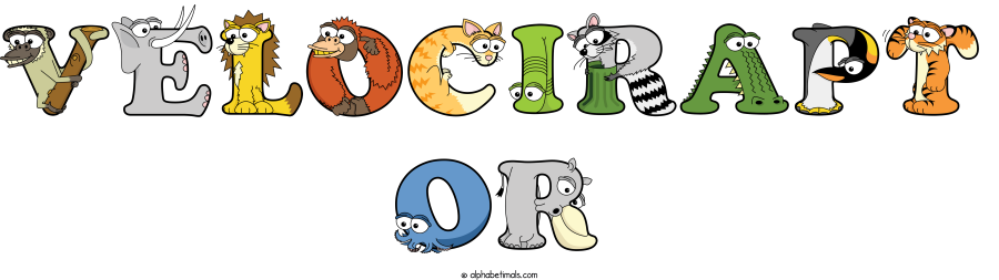 Velocirapt Or animal word art spelling Velocirapt Or with Alphabetimals - cartoon alphabet animals