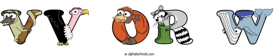 Vv Or W animal word art spelling Vv Or W with Alphabetimals - cartoon alphabet animals