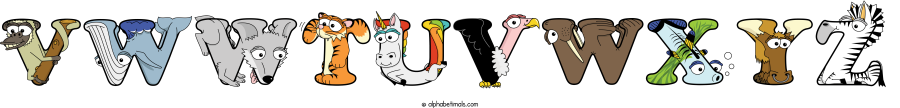 Vwwtuvwxyz animal word art spelling Vwwtuvwxyz with Alphabetimals - cartoon alphabet animals