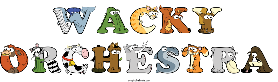 Wacky Orchestra animal word art spelling Wacky Orchestra with Alphabetimals - cartoon alphabet animals