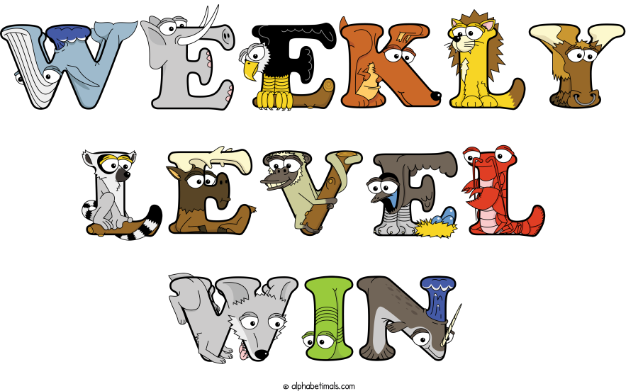 Weekly Level Win animal word art spelling Weekly Level Win with Alphabetimals - cartoon alphabet animals