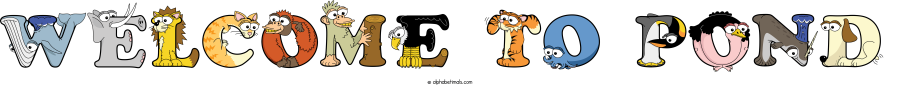 Welcome To Pond animal word art spelling Welcome To Pond with Alphabetimals - cartoon alphabet animals