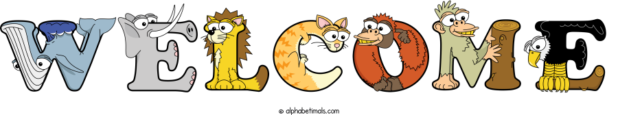 Welcome animal word art spelling Welcome with Alphabetimals - cartoon alphabet animals