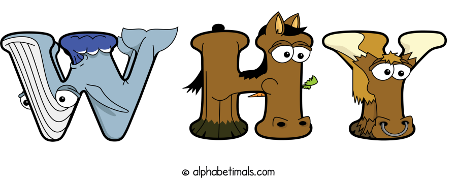 Why animal word art spelling Why with Alphabetimals - cartoon alphabet animals