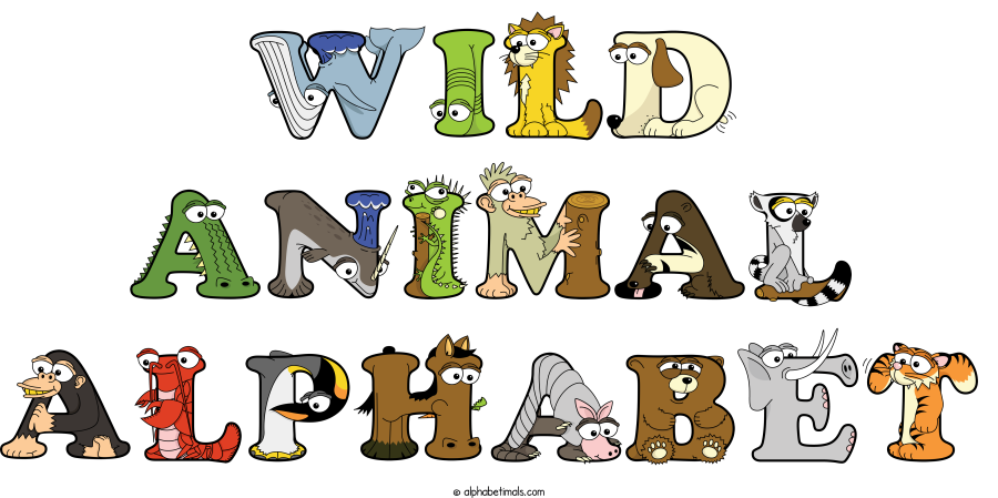 Wild Animal Alphabet animal word art spelling Wild Animal Alphabet with Alphabetimals - cartoon alphabet animals