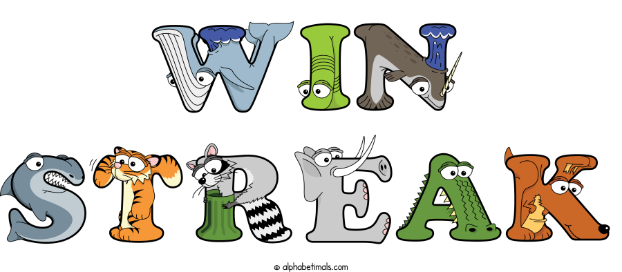 Win Streak animal word art spelling Win Streak with Alphabetimals - cartoon alphabet animals