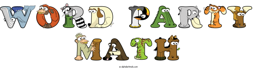 Word Party Math animal word art spelling Word Party Math with Alphabetimals - cartoon alphabet animals