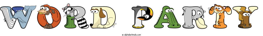 Word Party animal word art spelling Word Party with Alphabetimals - cartoon alphabet animals