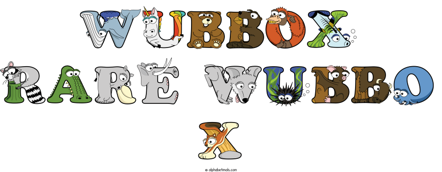 Wubbox Rare Wubbo X animal word art spelling Wubbox Rare Wubbo X with Alphabetimals - cartoon alphabet animals
