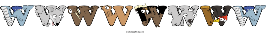 Wwwwwwww animal word art spelling Wwwwwwww with Alphabetimals - cartoon alphabet animals