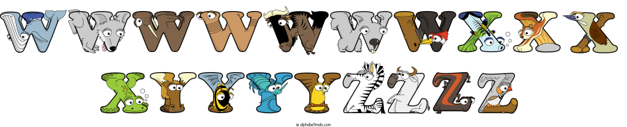 Wwwwwwwxxx Xyyyyzzzz animal word art spelling Wwwwwwwxxx Xyyyyzzzz with Alphabetimals - cartoon alphabet animals