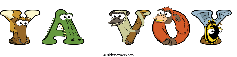 Ya Voy animal word art spelling Ya Voy with Alphabetimals - cartoon alphabet animals