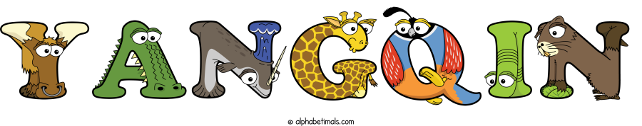Yangqin animal word art spelling Yangqin with Alphabetimals - cartoon alphabet animals