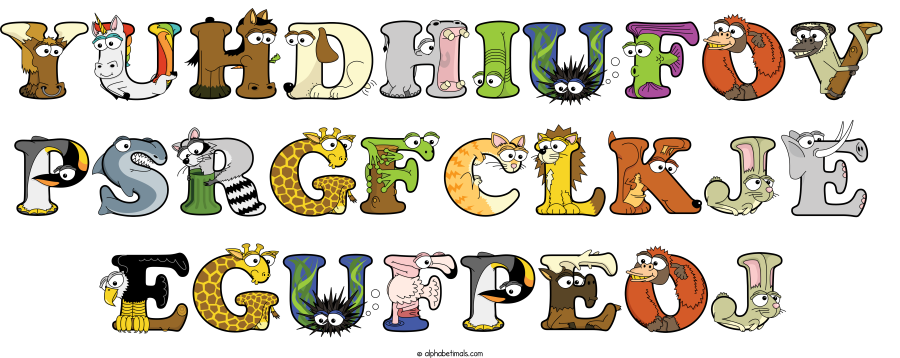Yuhdhiufov Psrgfclkje Egufpeoj animal word art spelling Yuhdhiufov Psrgfclkje Egufpeoj with Alphabetimals - cartoon alphabet animals