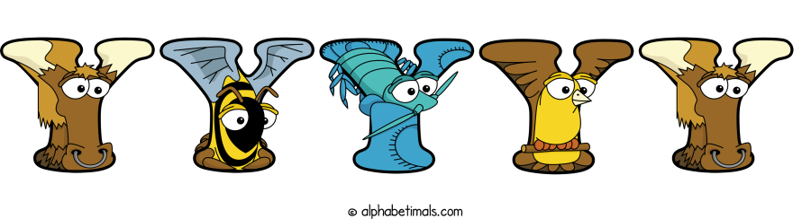 Yyyyy animal word art spelling Yyyyy with Alphabetimals - cartoon alphabet animals