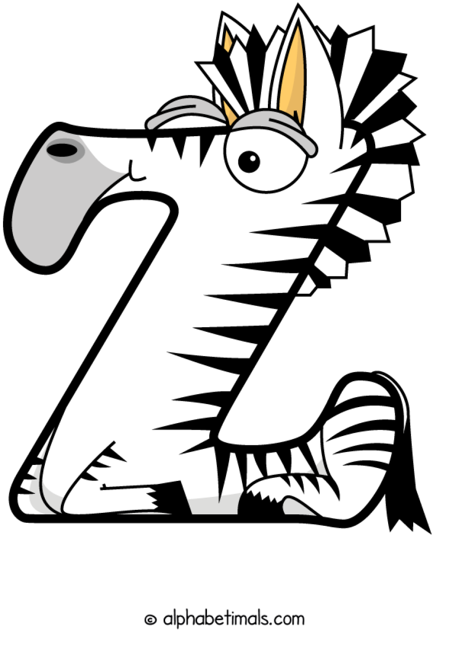 Z animal word art spelling Z with Alphabetimals - cartoon alphabet animals