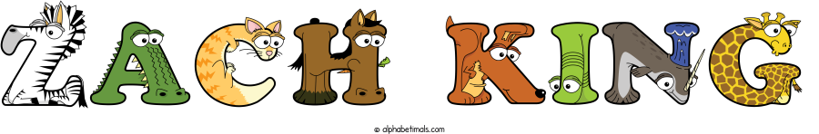 Zach King animal word art spelling Zach King with Alphabetimals - cartoon alphabet animals