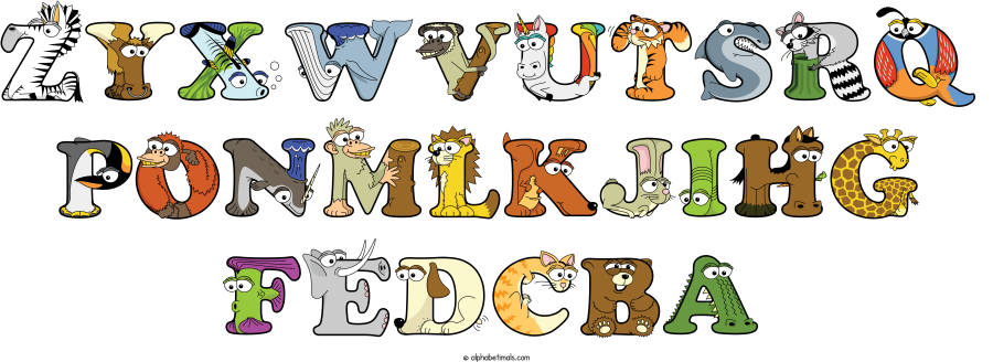 Zyxwvutsrq Ponmlkjihg Fedcba animal word art spelling Zyxwvutsrq Ponmlkjihg Fedcba with Alphabetimals - cartoon alphabet animals