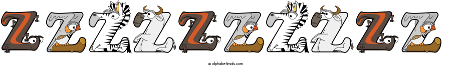 Zzzzzzzzzz animal word art spelling Zzzzzzzzzz with Alphabetimals cartoon alphabet animals