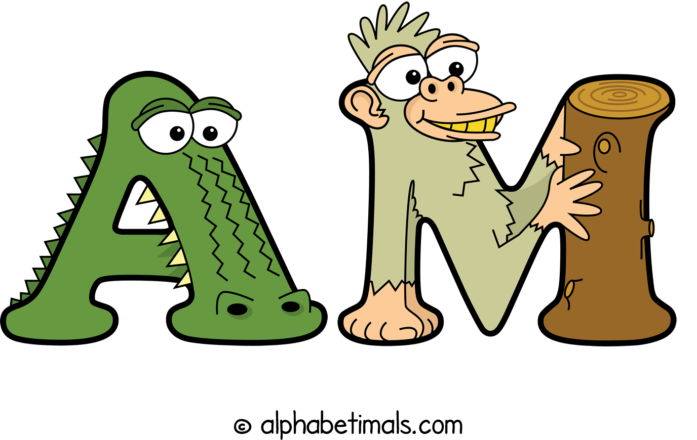 The word AM written in fun cartoon animal word art