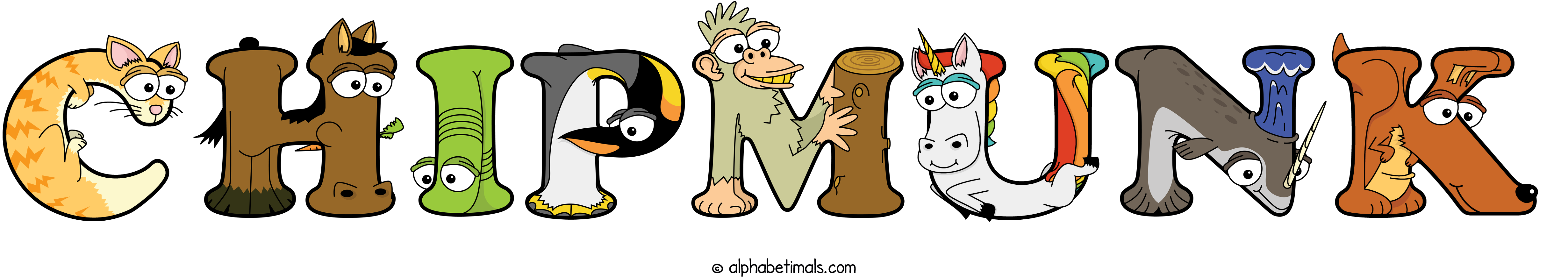 The word CHIPMUNK written in fun cartoon animal word art