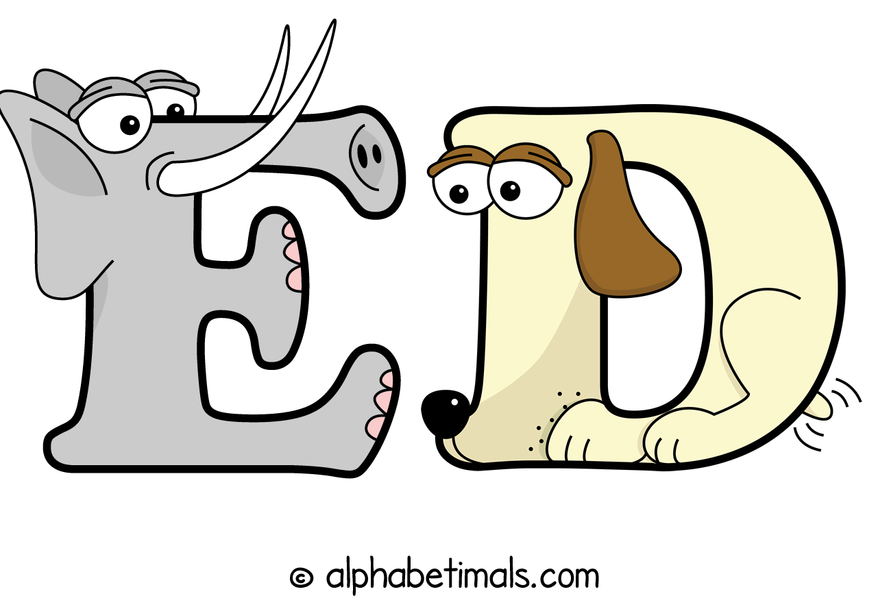 The word ED written in fun cartoon animal word art