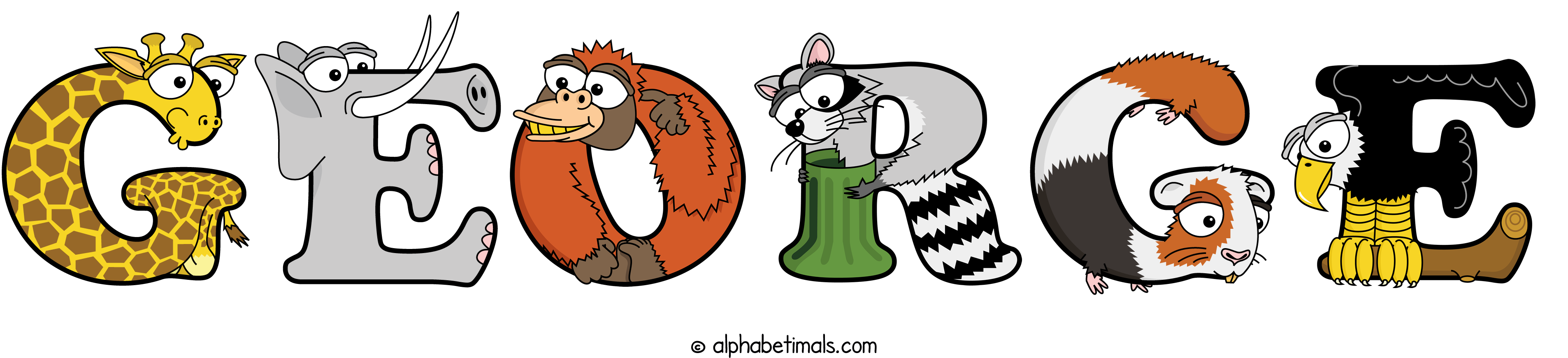 The word GEORGE written in fun cartoon animal word art