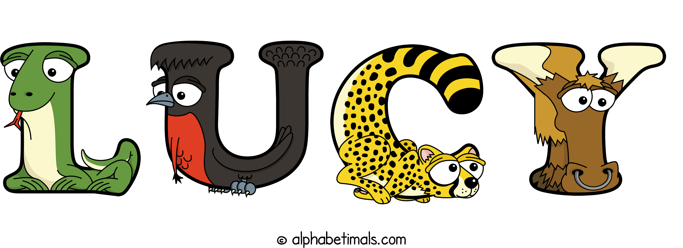 The word LUCY written in fun cartoon animal word art