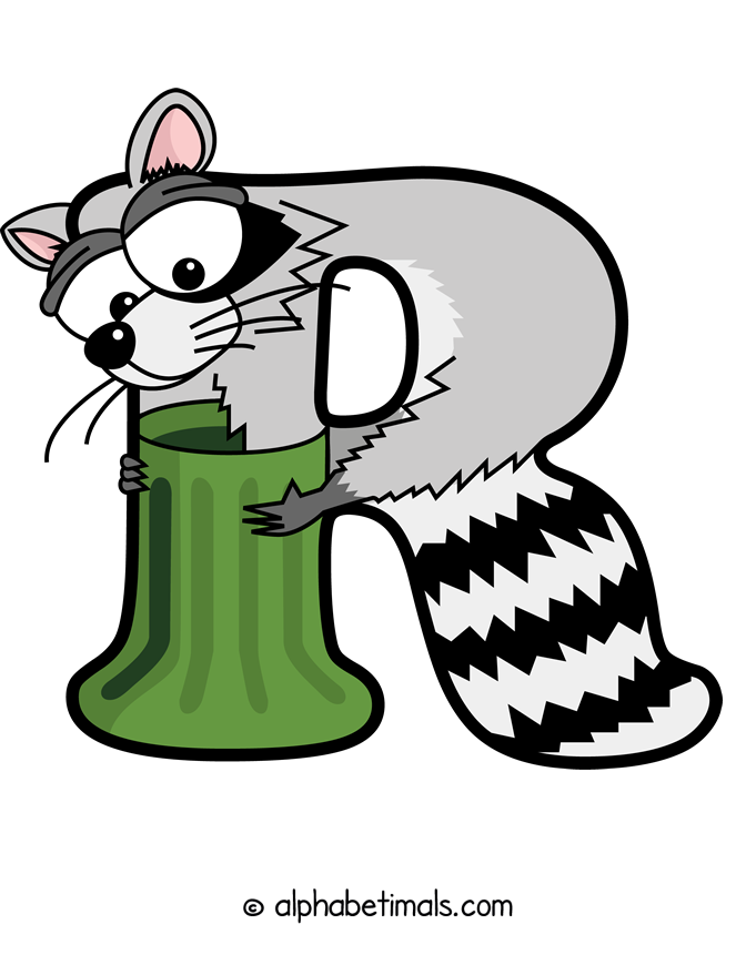 The word R written in fun cartoon animal word art