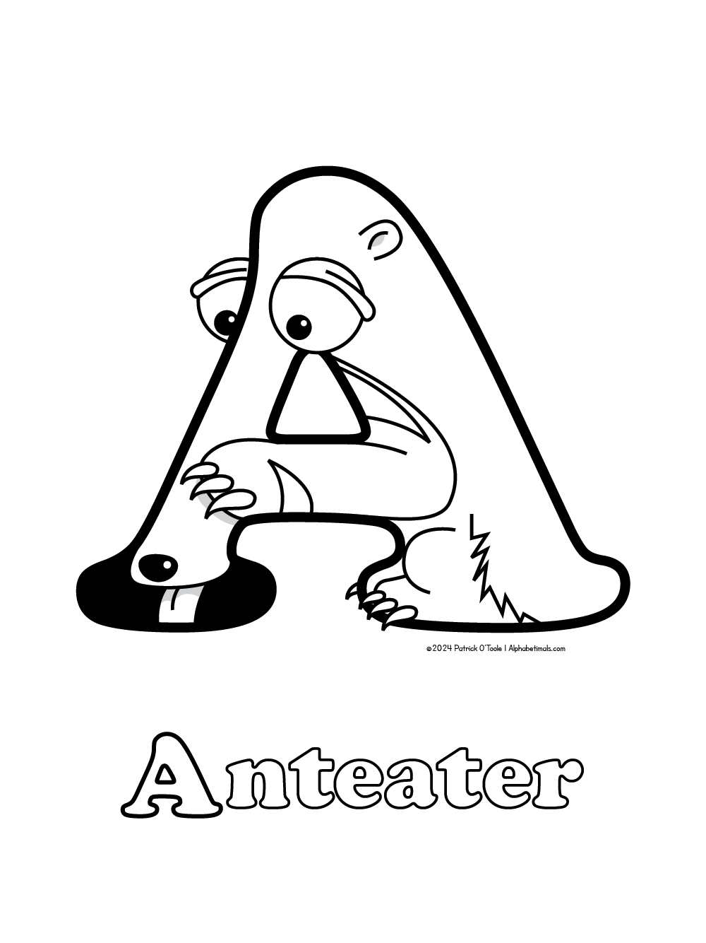 Free Anteater Coloring Page Alphabetimals