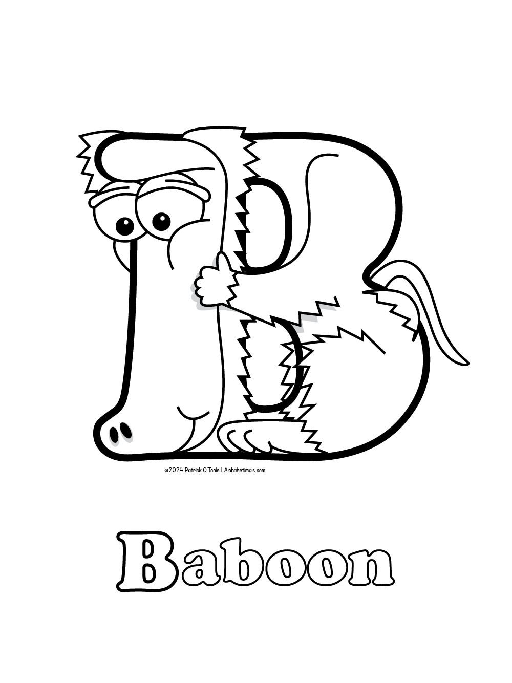 Free Baboon Coloring Page Alphabetimals