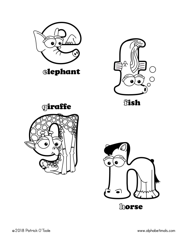 Free Uppercase Letter Coloring Pages - e-h