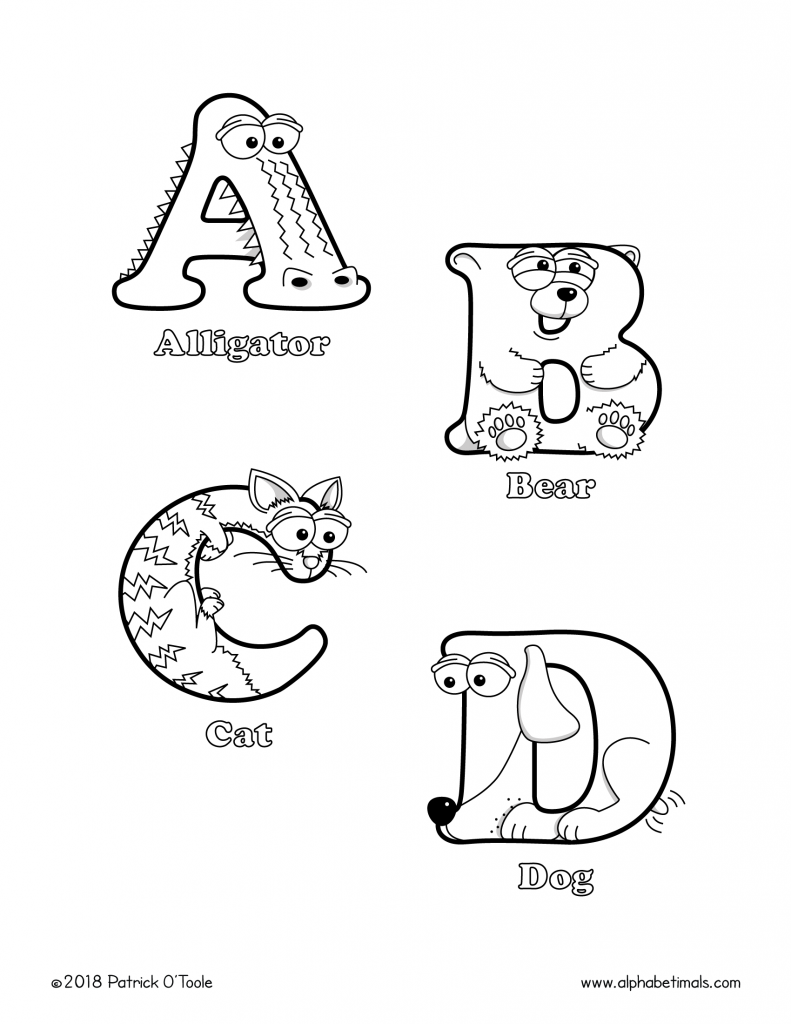 Printable Coloring Pages: Uppercase Letters & Animals - Alphabetimals