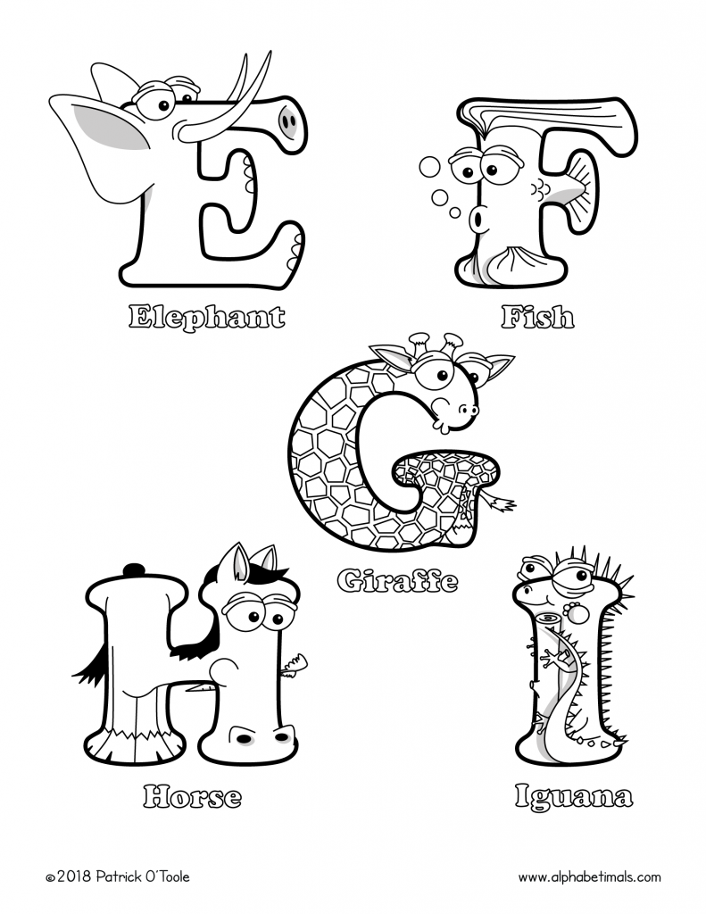 Printable Coloring Pages Uppercase Letters & Animals ...