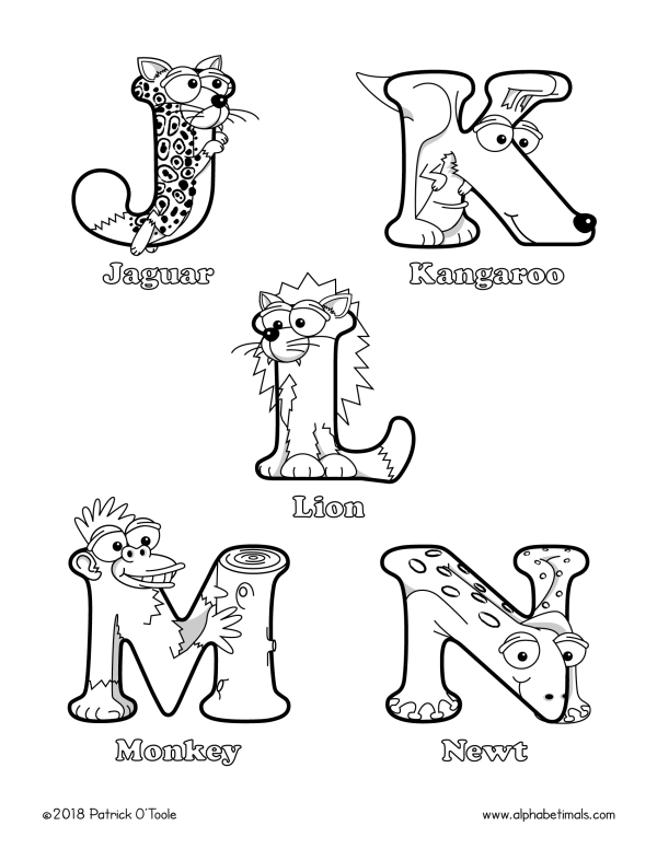 Free Uppercase Letter Coloring Pages - J-N